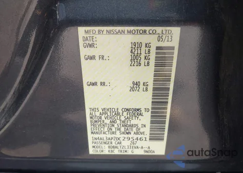 2013 Nissan Altima 2.5 Sv from USA, damaged, VIN 1N4AL3AP2DC295461